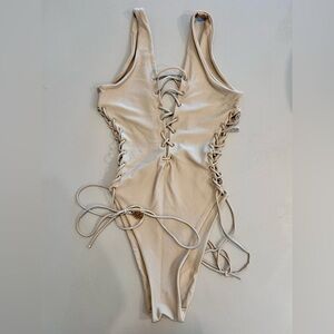 Stylish Luli Fama La Corredera Open Side One Piece bathing suit in Cemento